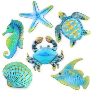 6 Pcs Metal Ocean Wall Art Decor Sea Fish Turtle Wall Sculpture Outdoor🐦